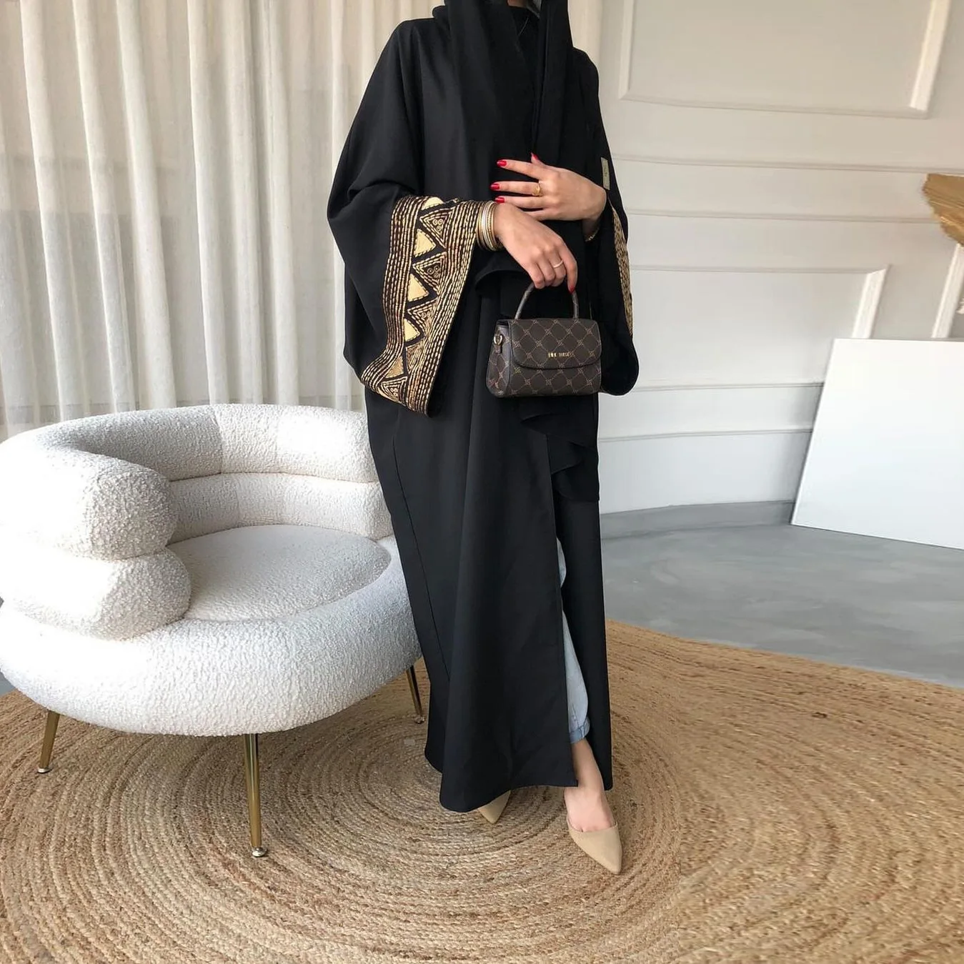Производитель Abaya Исламская одежда Gulf Abayas Muslim Dubai черная Абая с вышивкой