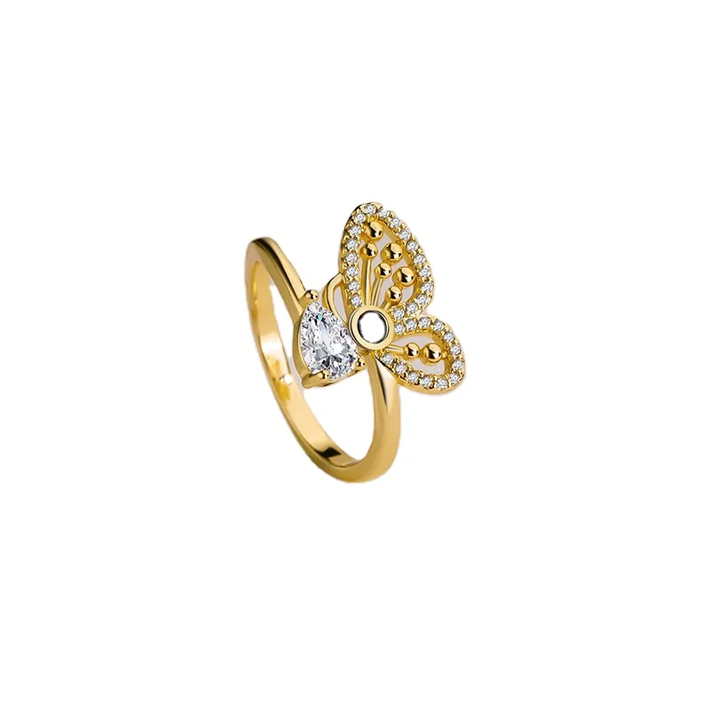 14K Gold Plated Copper Setting Multi Enamel Hollow Butterfly adjustable Free size Finger Rings