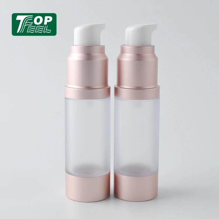 Wholesale In Stock High Quality Rose Gold 15ml Plastic Airless Pump Bottle Cosmetics Packaging