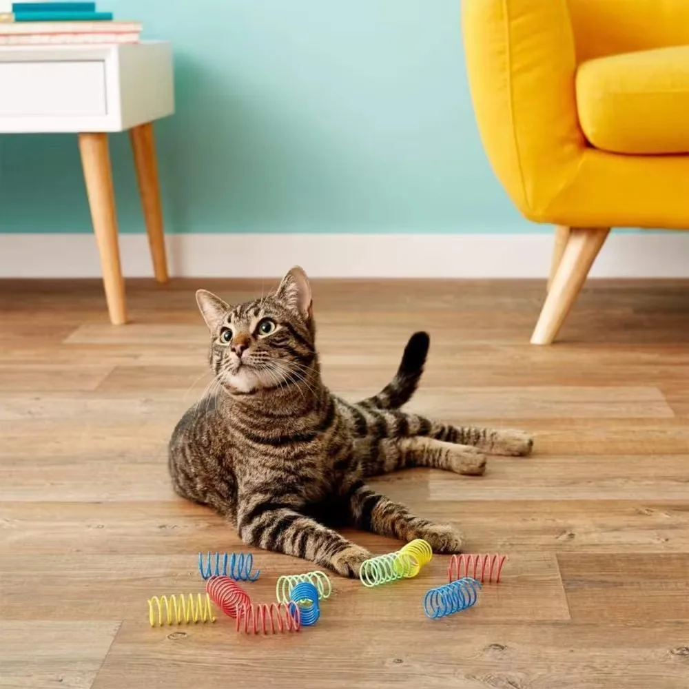 4 pcs Cat Color Plastic Spring Cat Toy Jumping Spring Interactive Pet Lazy Man Playing Cat Self Hi Toy