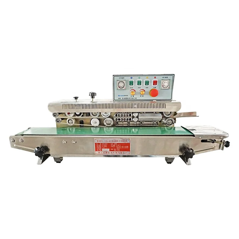 
CBS980P Continuous Automatic Plastic Bag Heat Sealer With Ink Wheel Printing 