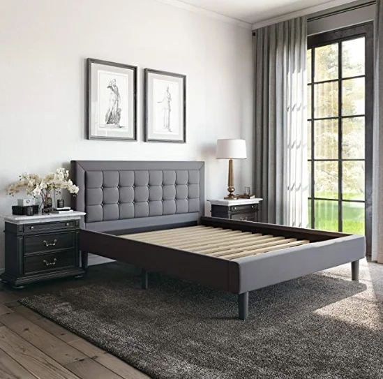 china factory high quality  solid wood frame d  Upholstered Button Tufted Premium Platform Bed