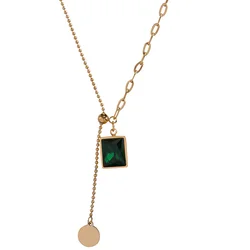 Retro Emerald Stitching Clavicle Chain Niche Adjustable Necklace Cold Wind Titanium Steel Necklace
