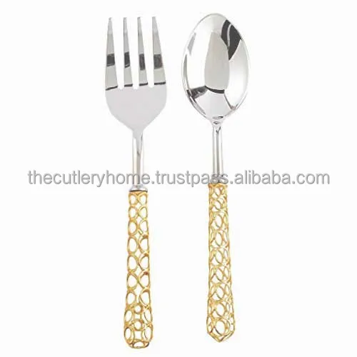 Stainless Steel silver Salad Server with  Round Handmade Hammered Handle Luxury Decorative Salad Server Set for restaurant