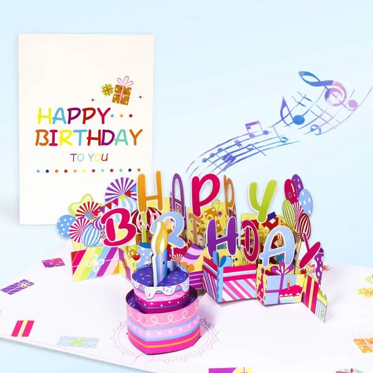 Handmade Birthday 3d Pop Up Cards Custom 3d Funny Music Birthday Cake Greeting Cards 3d Led