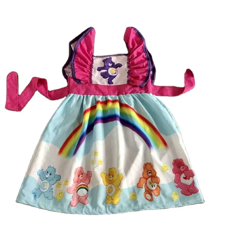 
Girls dress summer wholesale hot selling lovely dress little bear print with belt knee-length skirt 