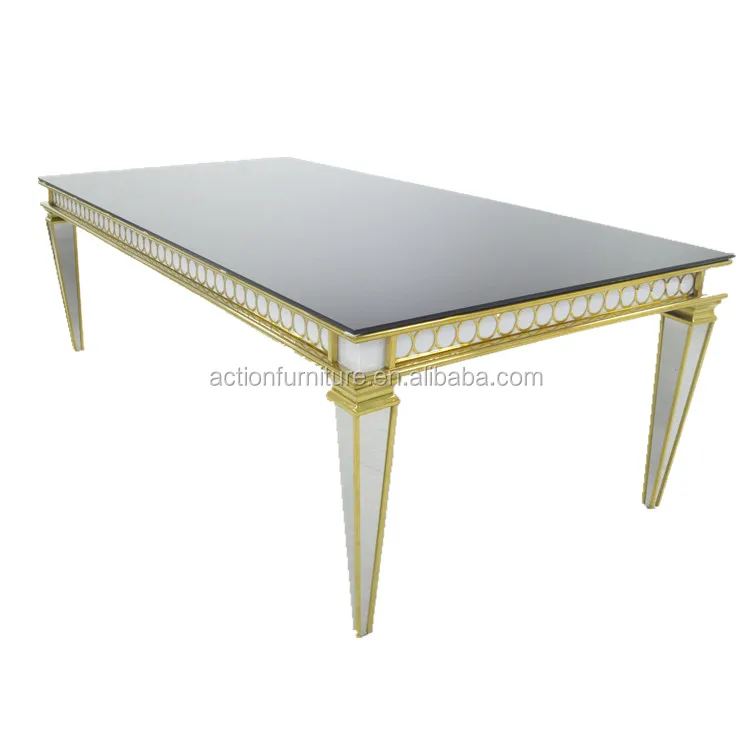 Event Rental Mirror Rectangle Wedding Banquet Dining Table With Tempered Glass Top