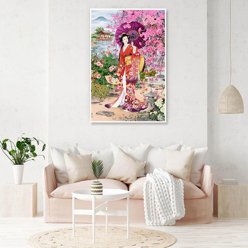 Custom Diamond Painting Woman of Japan Sakura Scenery Full Drill 5d DIY Diamond Painting Kit
