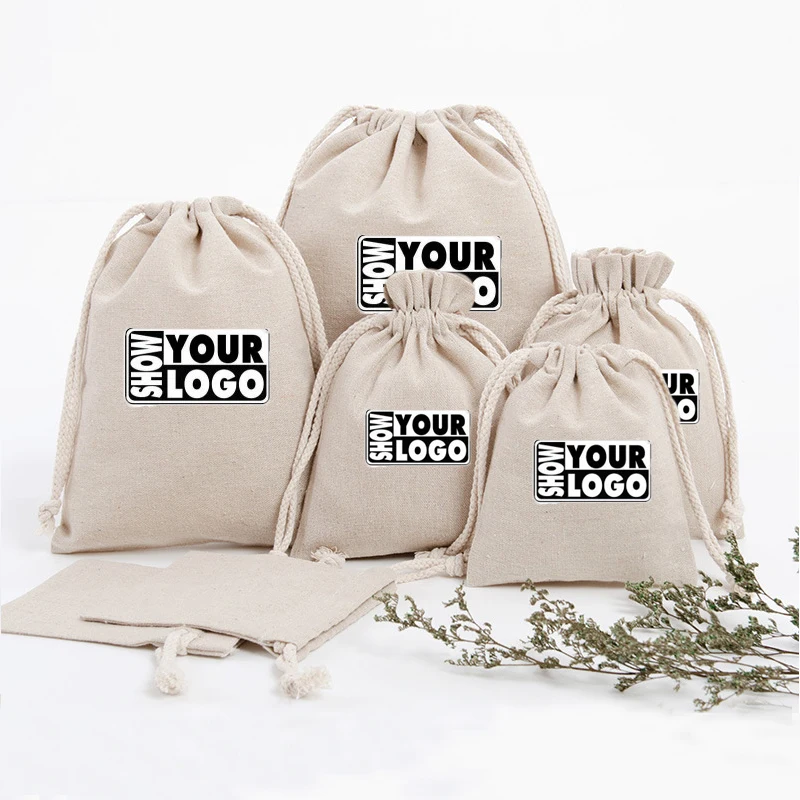 Simple and high quality custom design promotional bags natural fabric eco friendly cotton linen drawstring bag