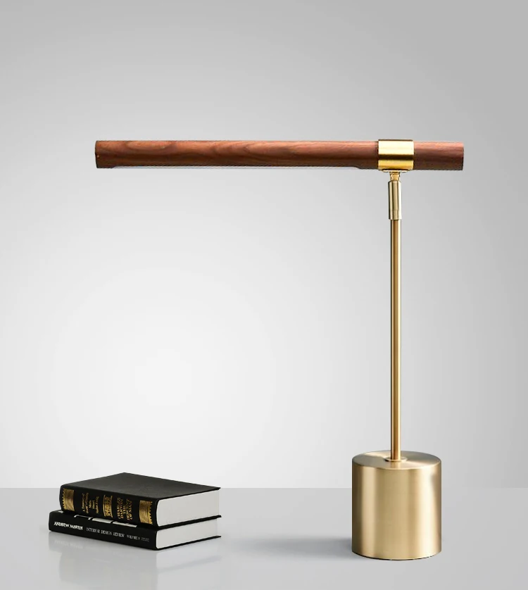 
Modern Hotel Style Brass Base Wooden Pattern LED Reading Table Lamp 