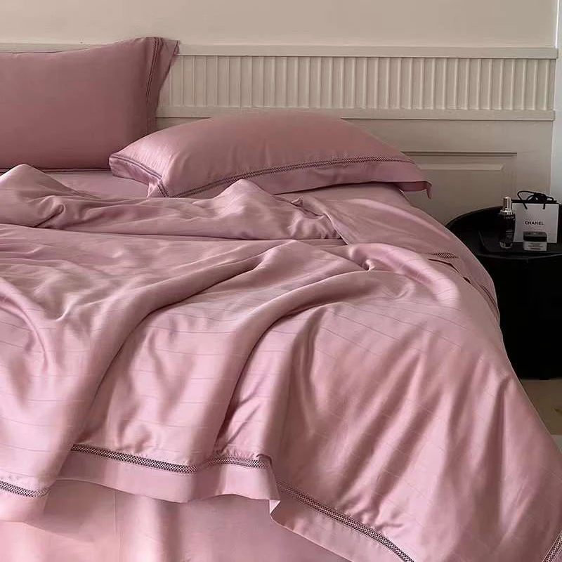 New Fashion Bedsheet 1000 Thread Count 100% Cotton Pink Bed Linen 4 Pieces Hotel bedding Sheets set