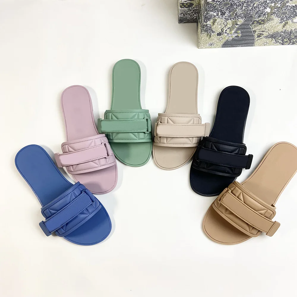 Wholesale designer brand shoes fashion ladies black flat sandals luxury slides slippers for women
