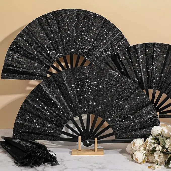 customized logo big 33cm folding hand fan bling dance party clack hand fan bamboo hand fan