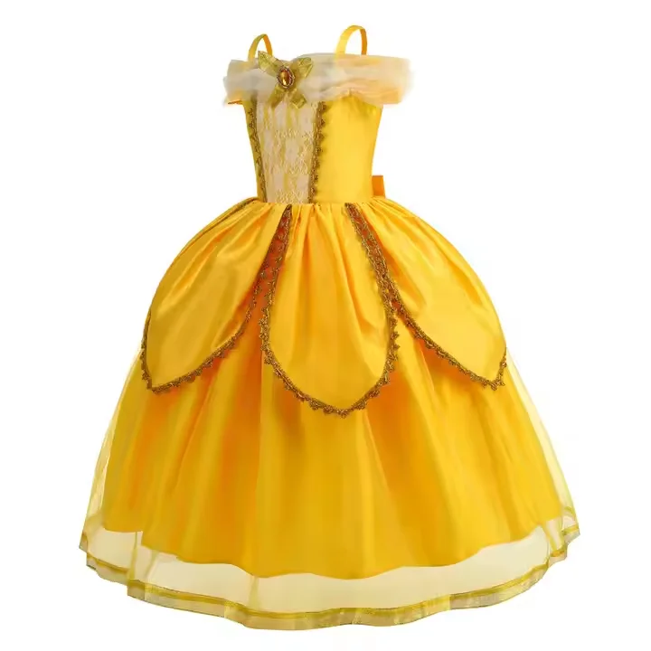Party Birthday Clothes Yellow Kids Beauty the Beast Belle Belle Dresses up Princess Cosplay Costume for Girls Children