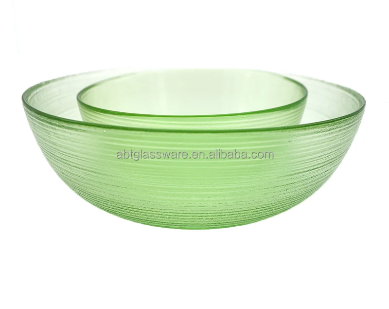 Hand Made Light Green Twist Line Pattern Round Fruit Glass Bowl for Dessert Salad Pasta