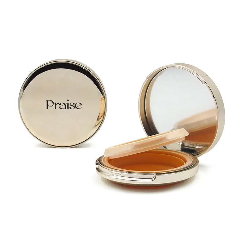 Gold plating custom design cosmetics plastic packaging, 15g round makeup air cushion BB powder liquid foundation empty case