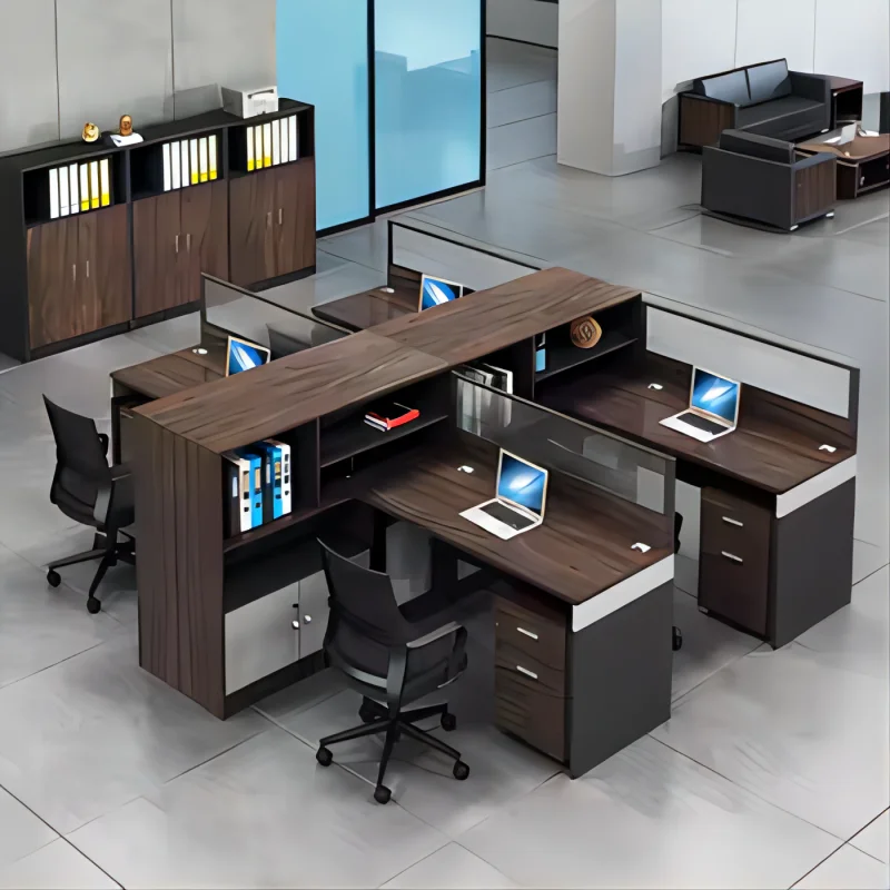 Liyu furniture Modular Staff office table design Indoor Modern wooden with  high side cabinet work station Office Partitions