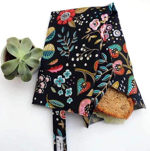 
Large waterproof zero waste Eco friendly sandwich cotton bag with Hook & Loop 