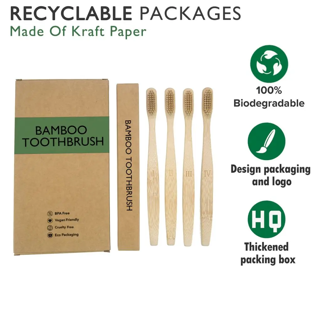 CE Approved Eco- friendly Charcoal Bristles OEM Bamboo Toothbrush with Customized Packing and Logo