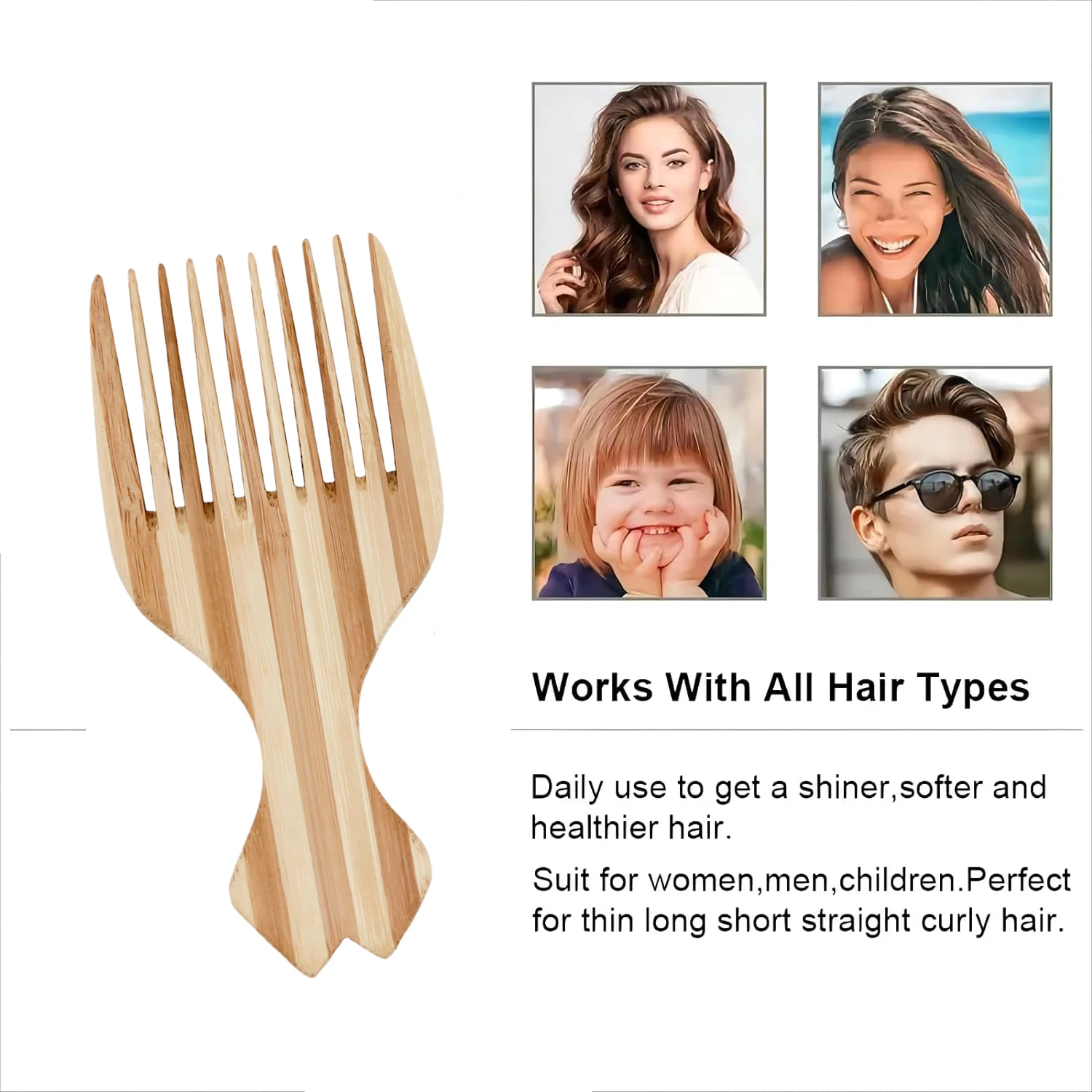 2024 New Design Factory Cheap Price Bamboo Wood Wide-tooth Afro Hair Comb for Hair Detangling Extension Hair Brush