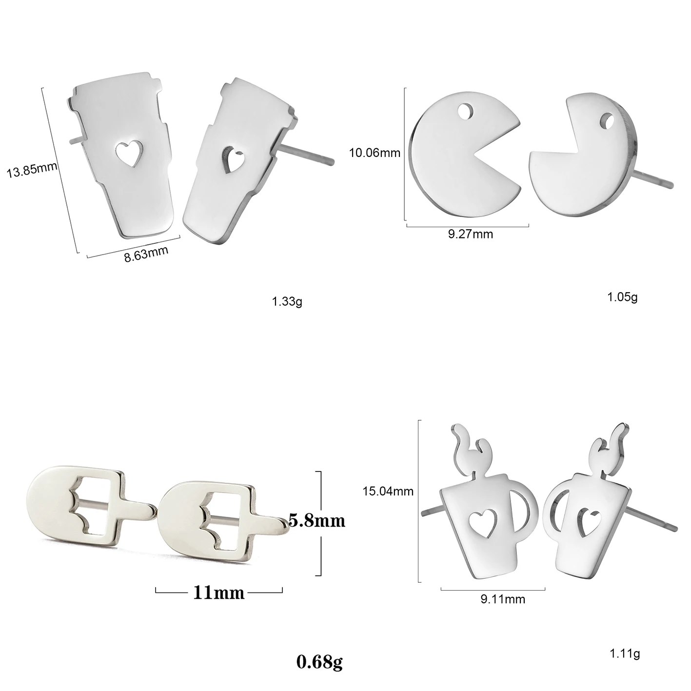 Cup Earrings Food Coffee Cup Ice Cream Stud Earrings 2021 Wholesale 316 Stainless Steel Earrings Mixed