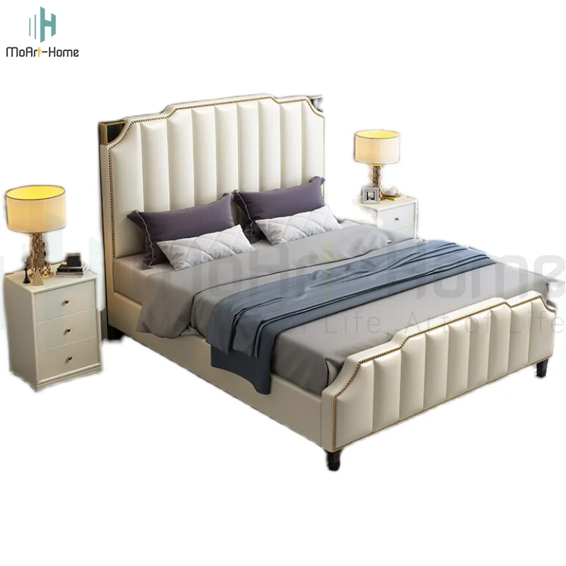 
Luxury Italian Bedroom Set Furniture King Size Modern Queen Bed Designer Furniture Set Genuine Leather Luxury Bed 