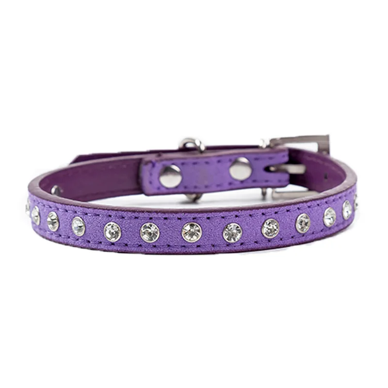 Wholesale shiny diamond dog collar comfortable pu leather super fiber soft cat pet collar