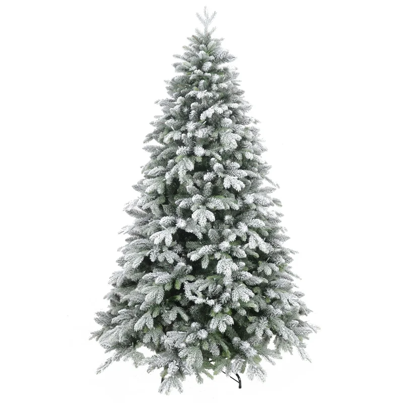 Flocking Pre Lit White Snowing Christmas Tree For Christmas Snowflake Tree Decorations
