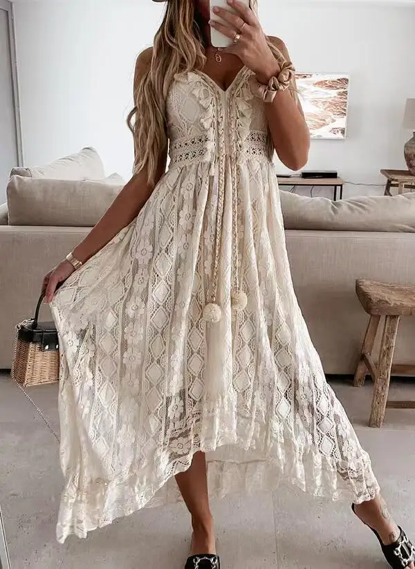 2024 summer new boho sexy maxi dresses sundress plus size slip white lace dress women elegant
