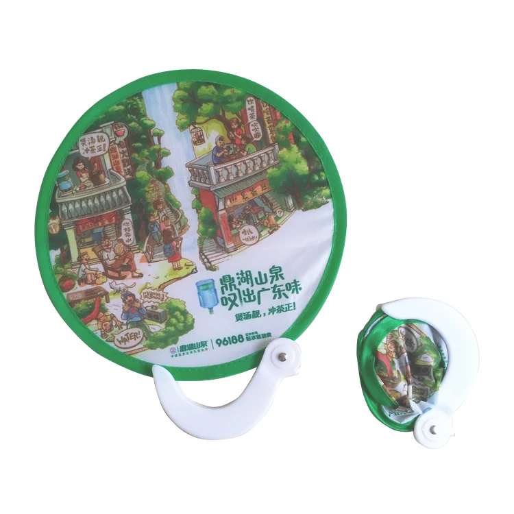 Custom 190T Nylon Sublimation Hand Foldable Fan  Mini Round Foldable Fan Toy Silk OEM Logo