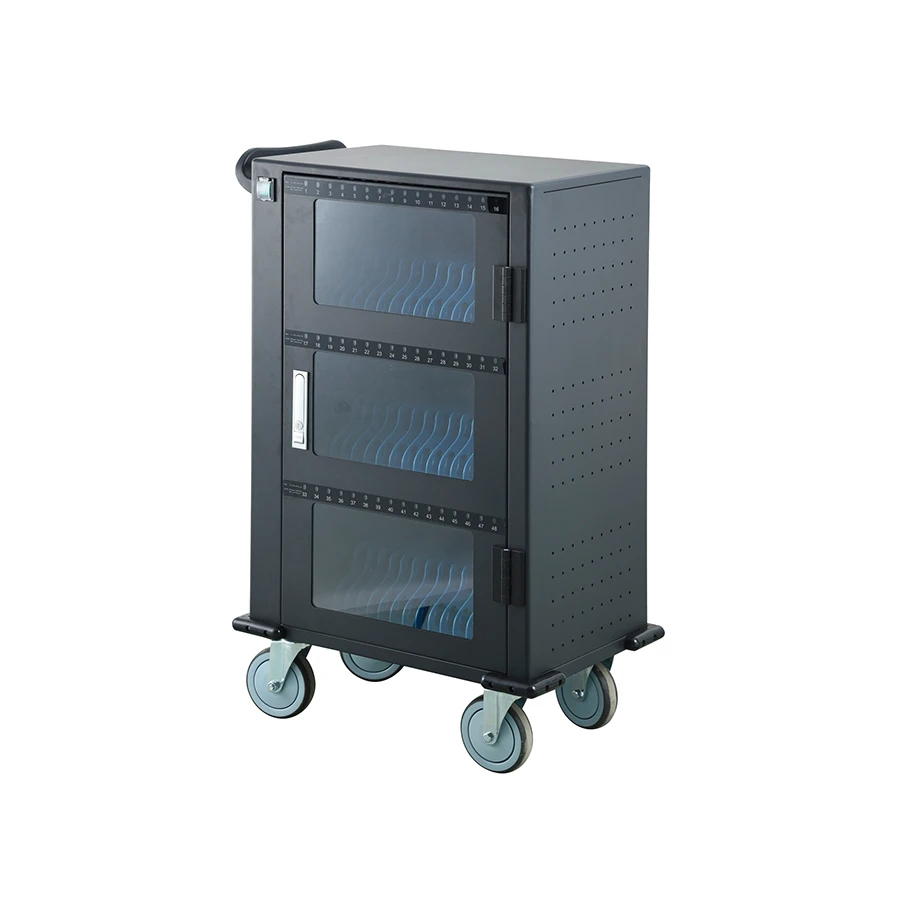 with handle lock, 48 way single glass door DC charging cart