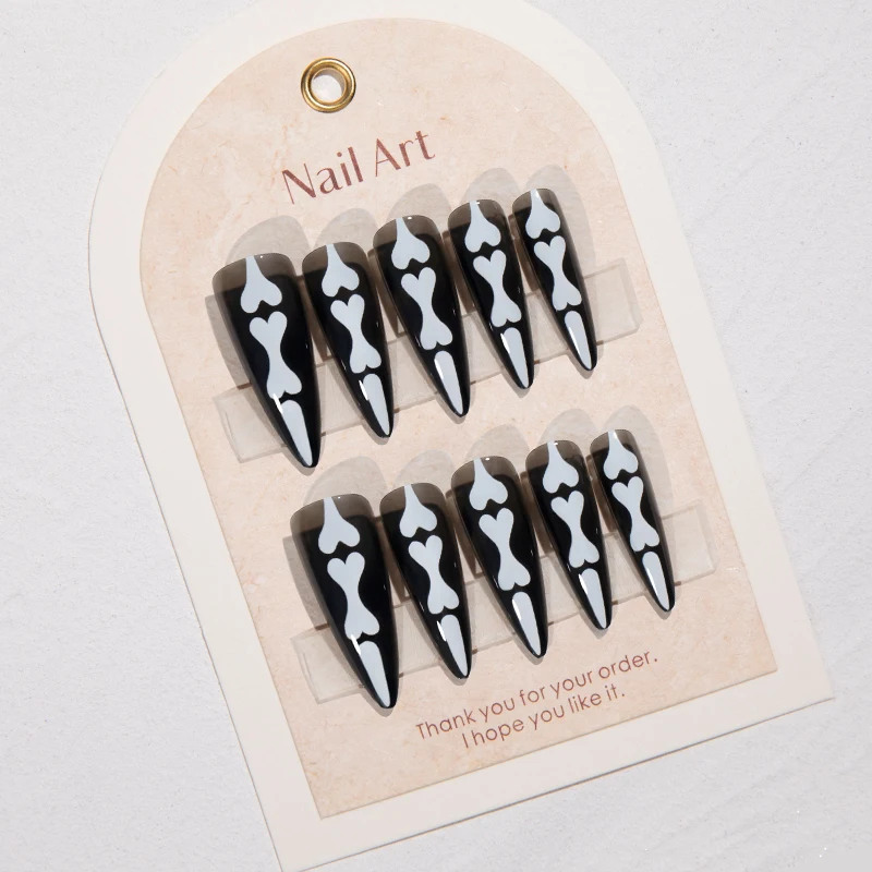 Reusable Press on Nails Gel Manicure Hand Painted Pressons Handmade Halloween Faux Nails Long Nail Tips