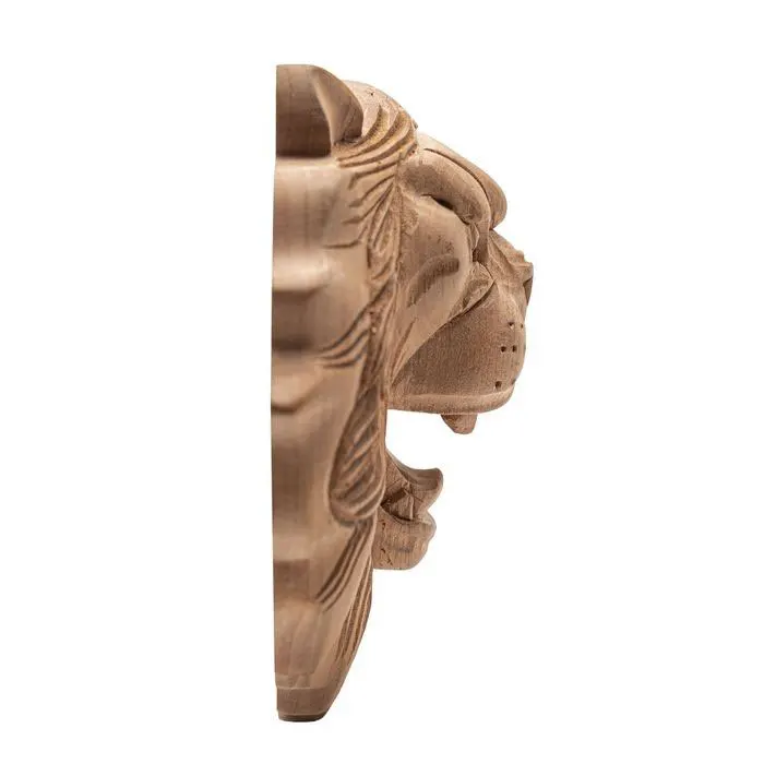 OEM Decorative Architectural Elements Hand Carved Lion Head Animal Wooden Onlay and Appliques