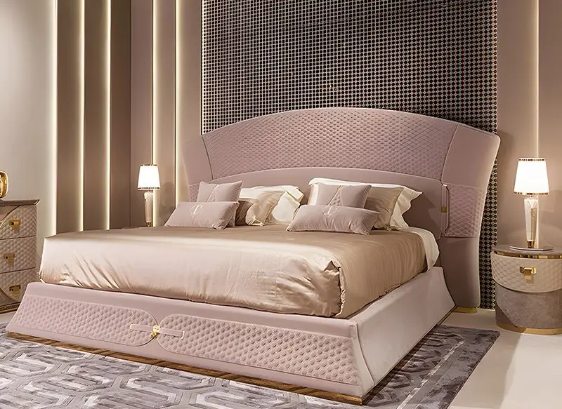 Furnistyle Luxury Big Headboard Double King Size Bed With Pu Leather Modern Style Soft Leather Storage Bed