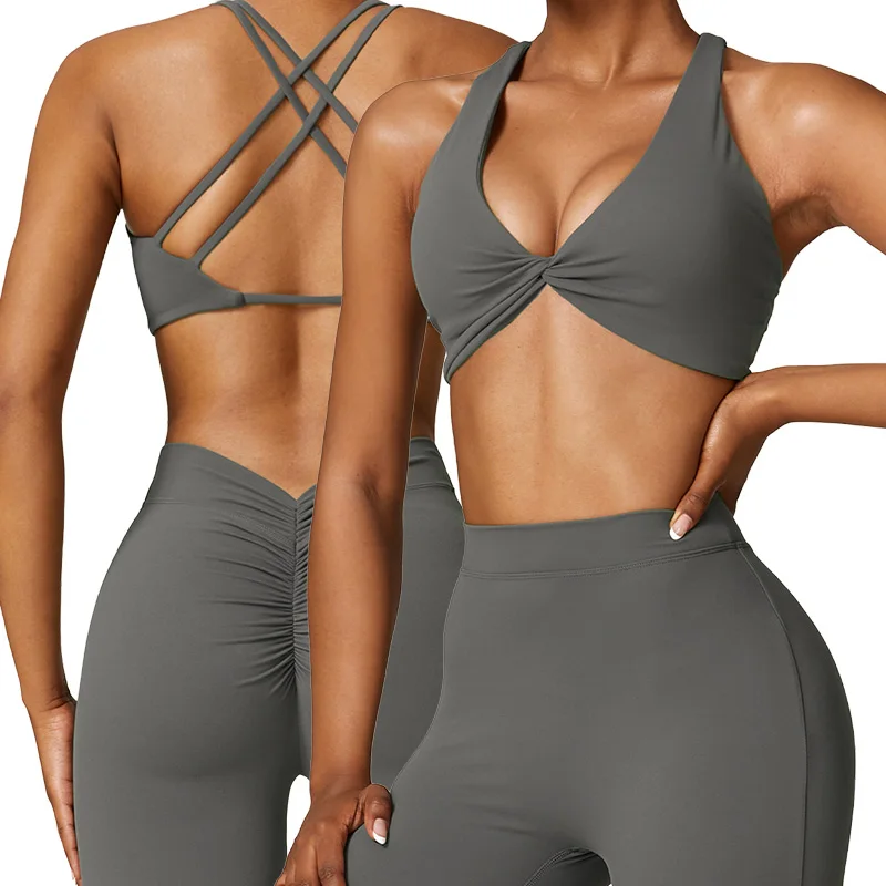 CWX8449 Naked Feeling Tight Yoga Twist Bra Outdoor Running Cross Back Sports Bra