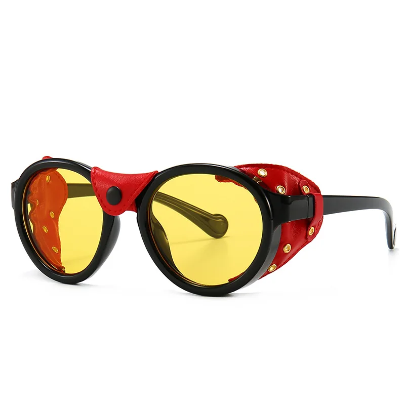 2020 Fashion Vintage SteamPunk Style Cool Sunglasses Leather Side Shield Brand Design Sun Glasses Oculos De Sol 0046