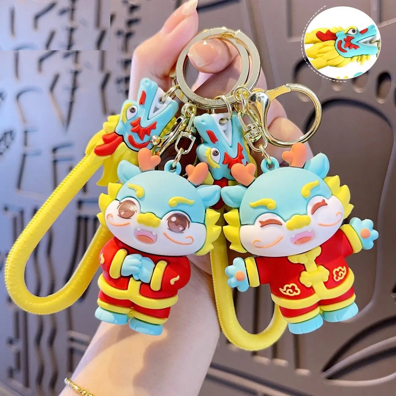 2024 New Year Keychain Small Gifts Car Key rings Backpack Pendant 3d rubber Key chains Cartoon Cute Chinese Dragon Year Keychain