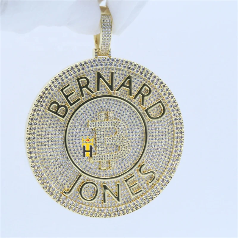 Hip hop gold plated iced cz diamond pendant sign disc custom letter necklace pendant