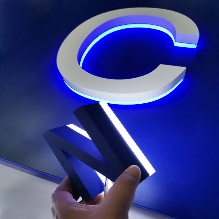 LED sign board outdoor advertising custom metal 3d logo led sign stainless steel backlit channel letter led sign for business