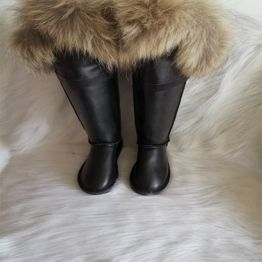 High quality real raccoon fur suede women winter snow boot