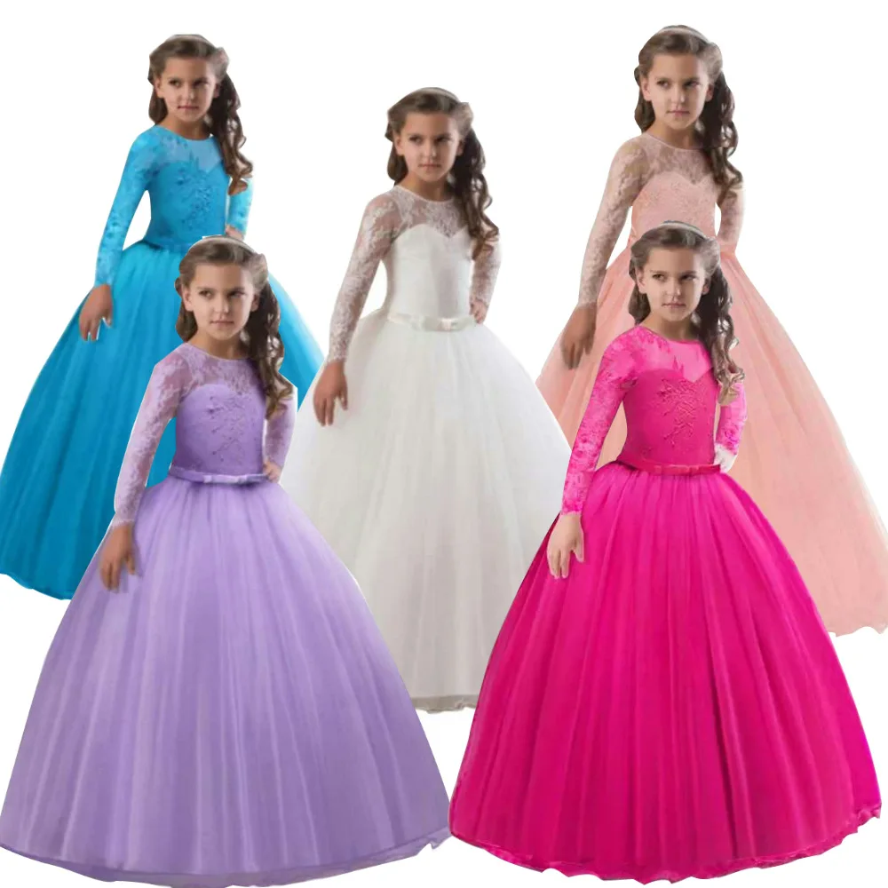 Ball gown Dresses For kids Lace Embroidery tulle Tutu Evening Ball Gown child Frocks Little Girl Maxi dress kids dress party