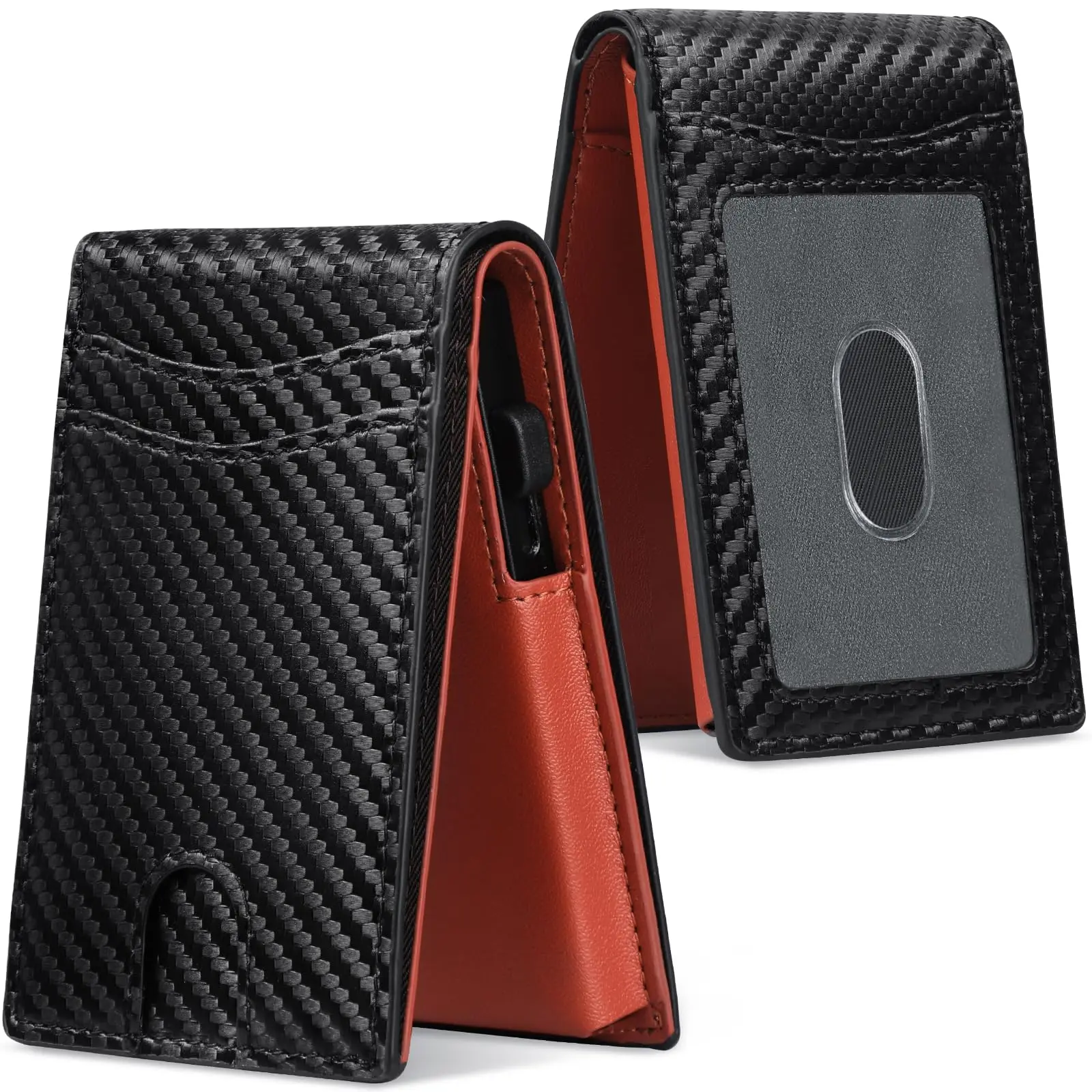 Custom Business Carbon Fiber PU leather Mans Wallet Metal Aluminum Pop Up Credit Card Holder Wallet With ID Card Window
