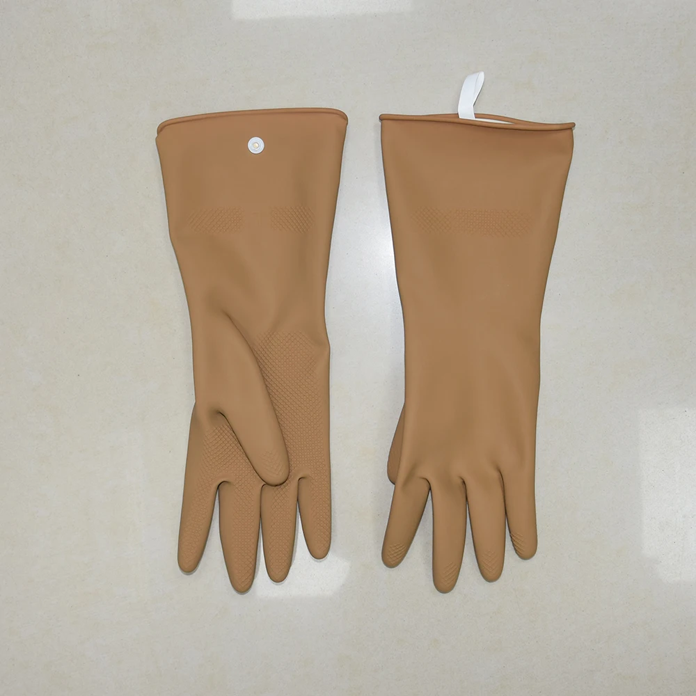 33 cm Household duties housework chores brown grey dark green rubber latex long hanging gloves with hanging ring suspension loop