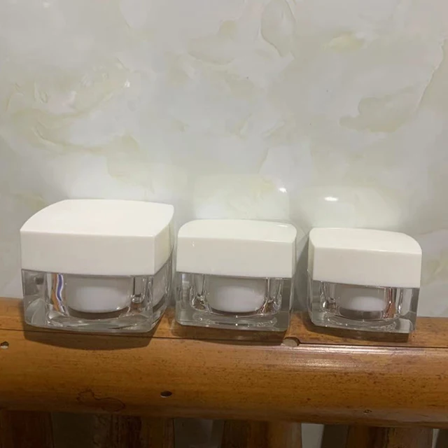 Hengjian 15g 30g 50g luxury acrylic square cosmetic storage container white plastic skincare makeup eye cream jar with white cap
