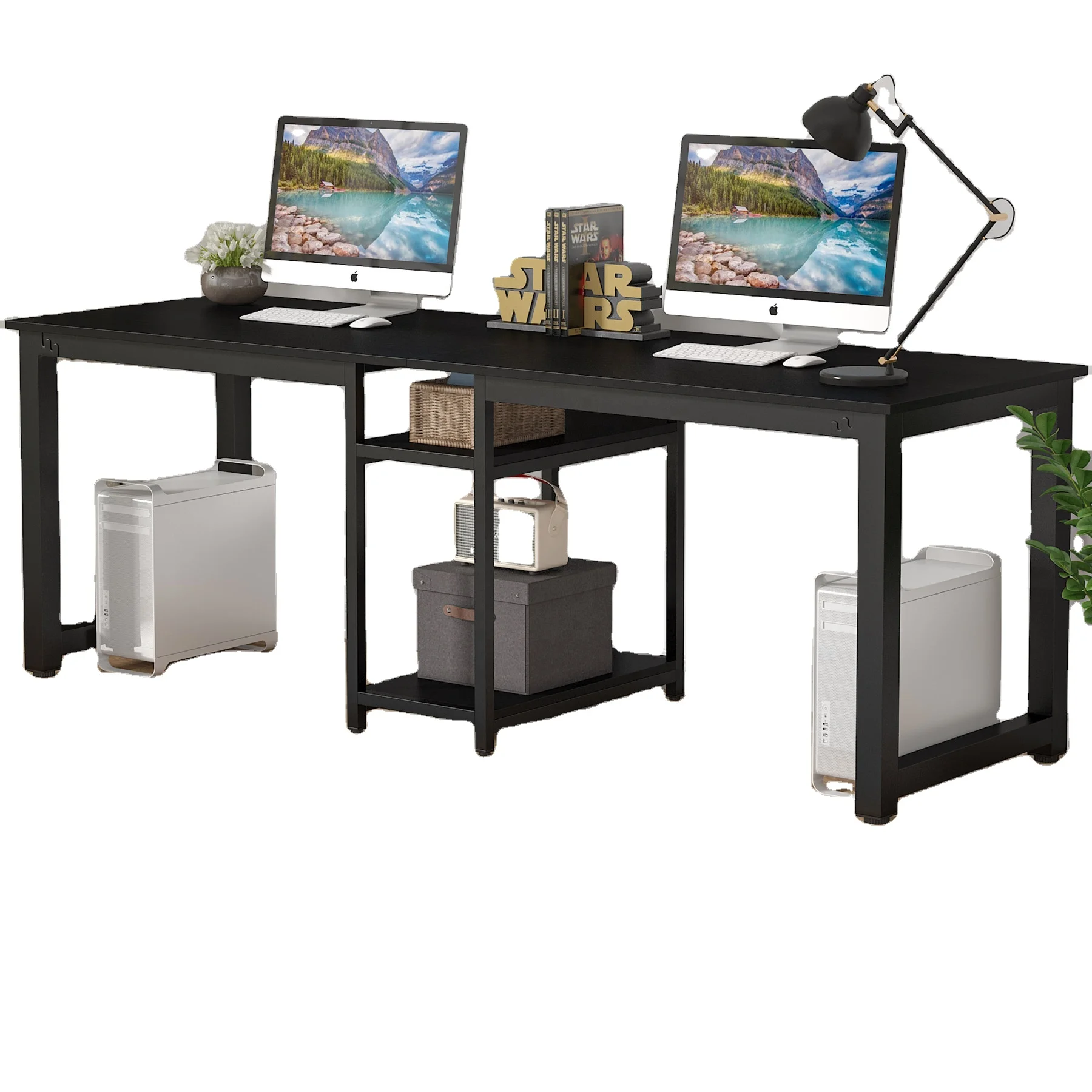 Factory Wholesale Two Person Black Computer Desk Extra Long Large Desktop Modern Studying Writing Table for Home Office