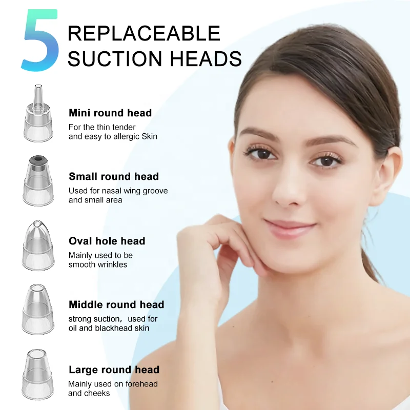 Portable 5 Head Pore Cleanser Vacuum Electric Suction Facial Acne Remover Extractor Tool Kit Vacuum Blackhead Remover