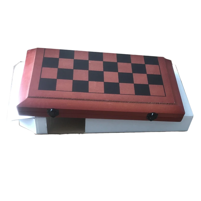 International wooden chess set games box with folding board and metal locks