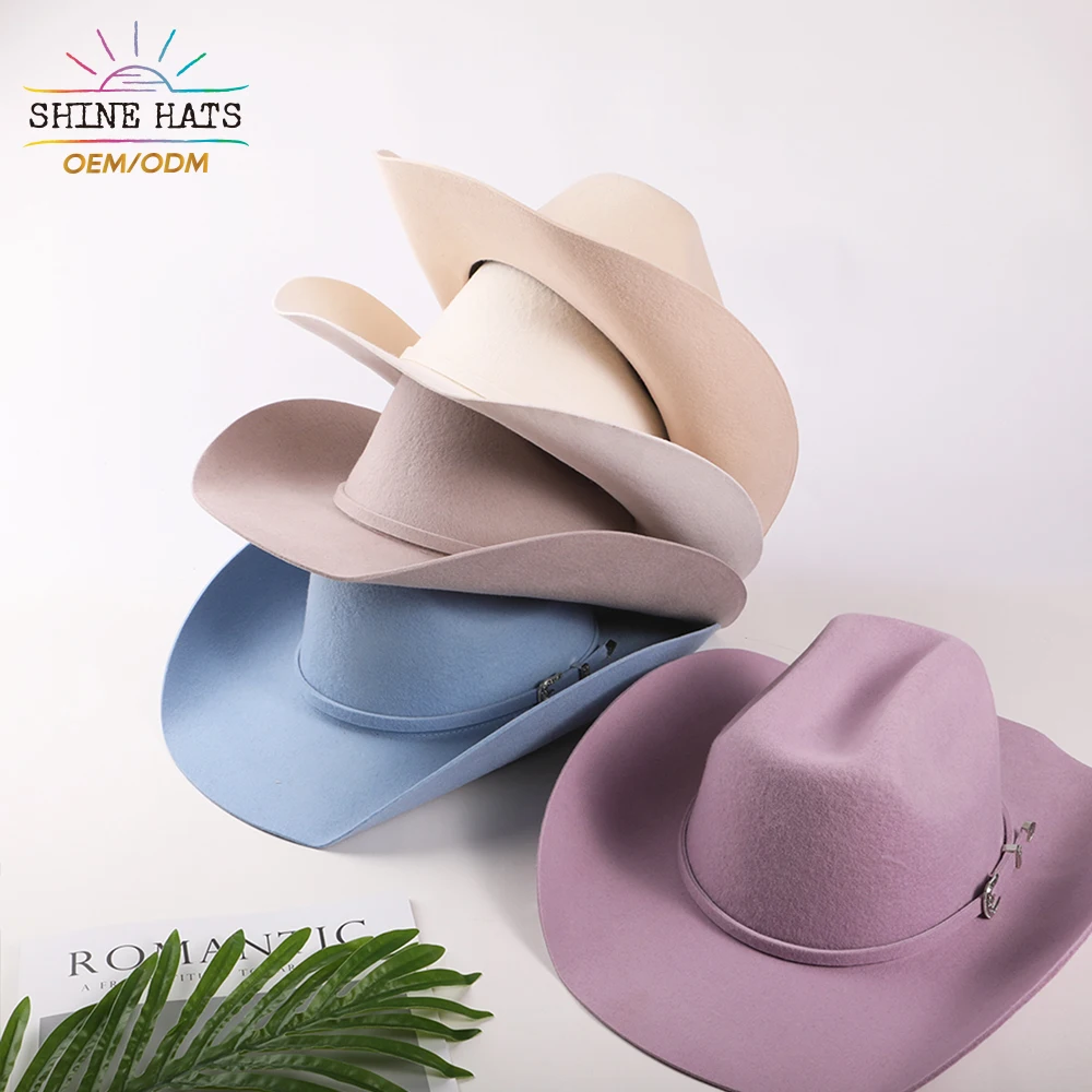 Shinehats OEM 2024 New Fashion Light Camel Cowboy Hat Sombrero 100% Australian Wool Rabbit Wide Brim Breathable Fedora Hats