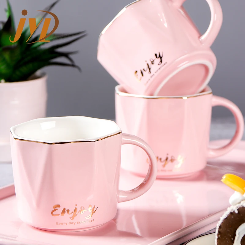 Nordic style home goods afternoon luxury porcelain tea cup set  drinkware pink ceramic tea set with gift box