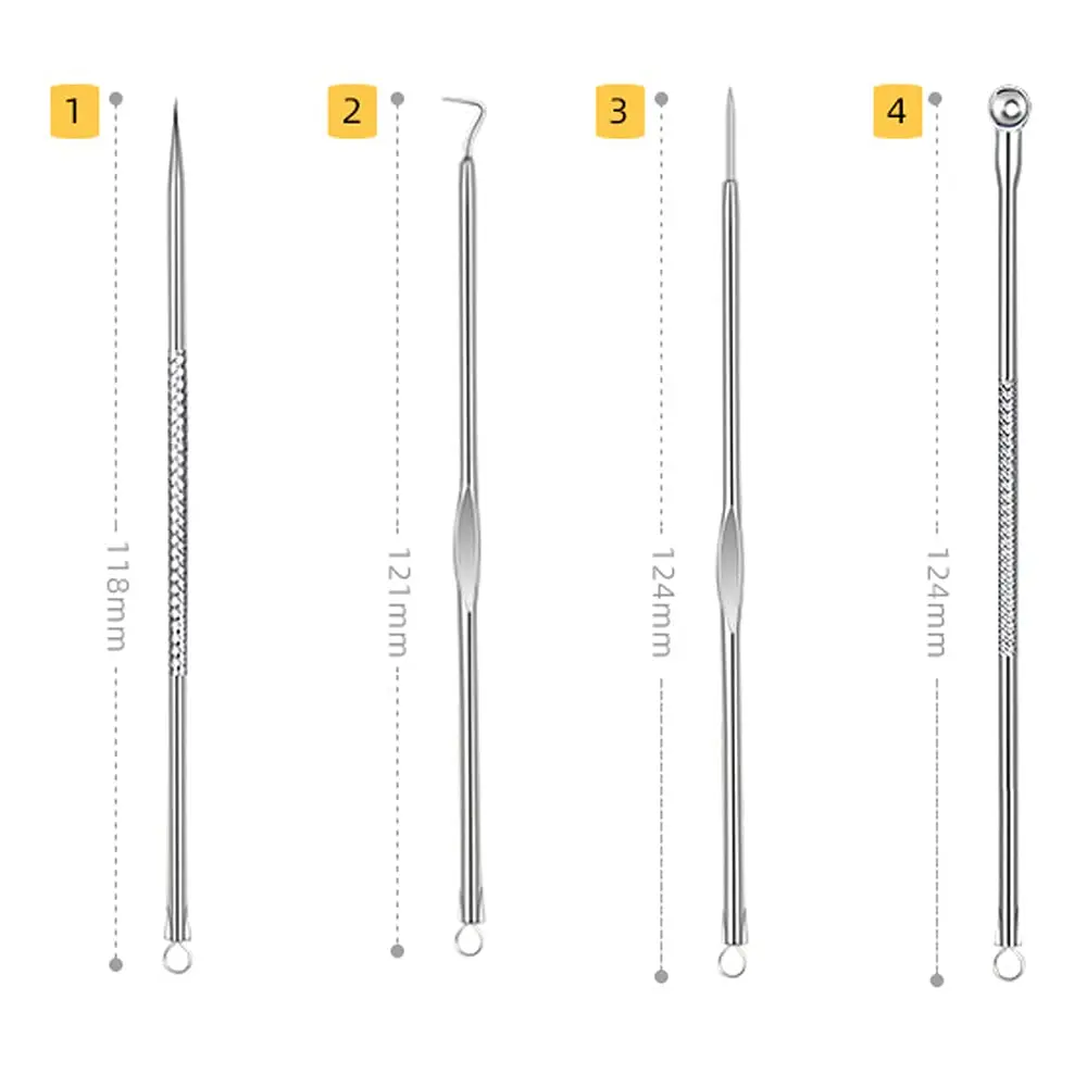 4 Pcs/set Stainless Steel Acne Blackhead Removal Needles Practical Facial Skin Care Cleaning Acne Spot Tool